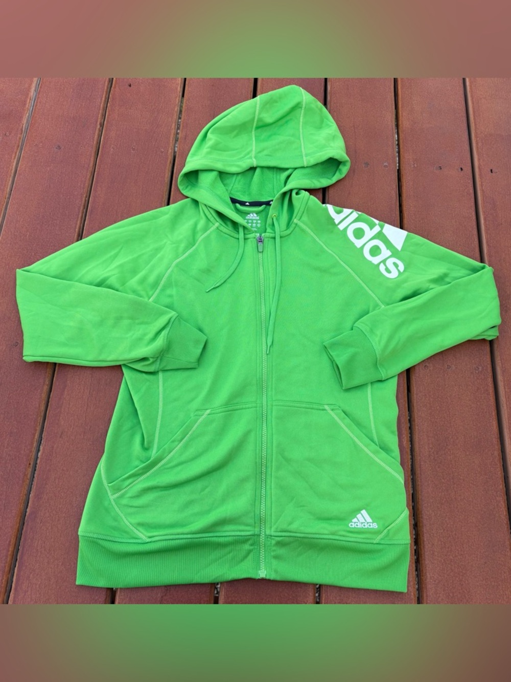 adidas Green Full-Zip Hoodie with Logo Sleeve